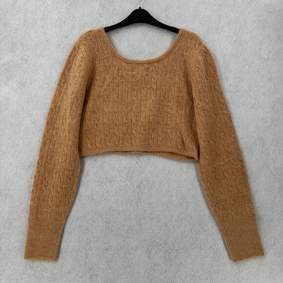 NWT Future Collective Reese Blutstein Cropped Scoop Neck Sweater LG‎ Cable Knit - Picture 2 of 8